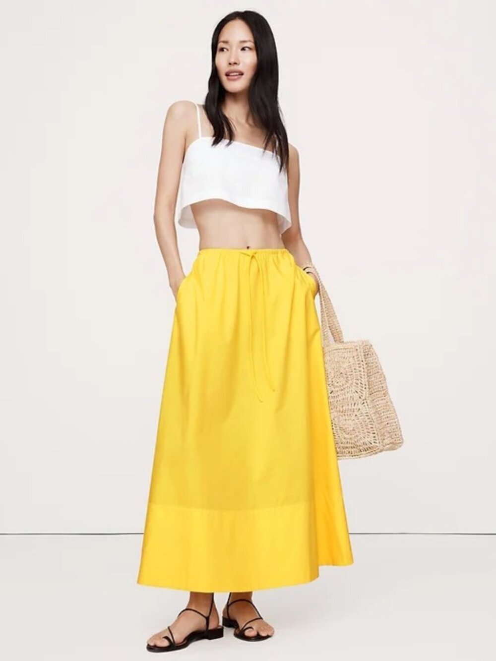 Banana Republic Cotton Poplin Maxi Skirt Yellow